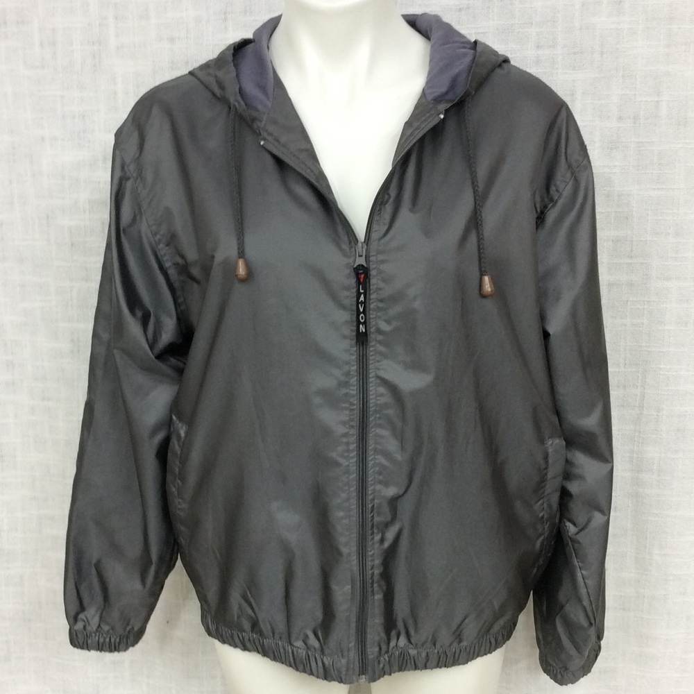 Lavon Large Gray Lined Hooded Rain Jacket